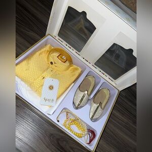 Boys Kurta Pajama Set w/ Shoes & Accessories – Size 0 (6–12 Months)